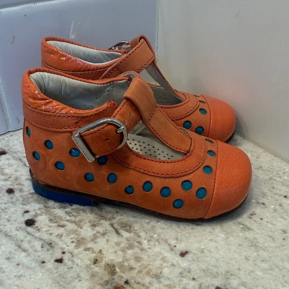 Rondinella Boutique European Leather Baby Shoes Orange Studded EU 18 Made Italy